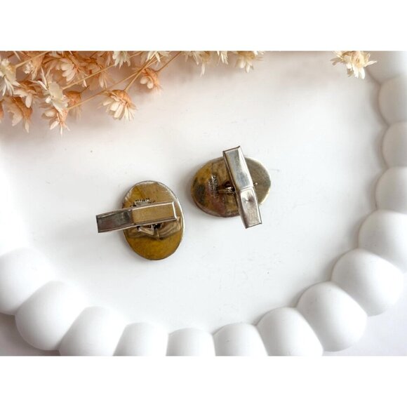 Siam Sterling Dancing Angel Oval Nielloware Enamel Vintage Black Round Cufflinks - Picture 7 of 10